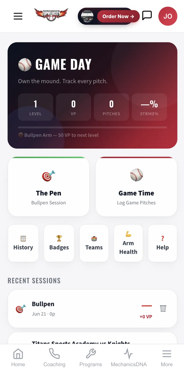 Game Day pitch log