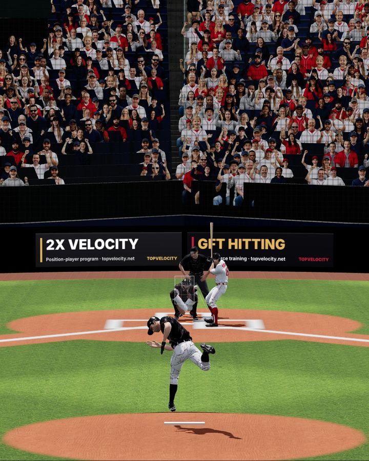 Behind-the-mound view of a pitcher delivering to a hitter