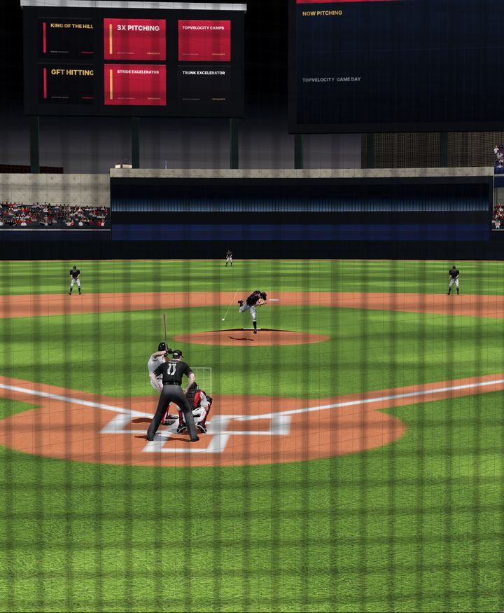 View from the seats behind home plate through the netting