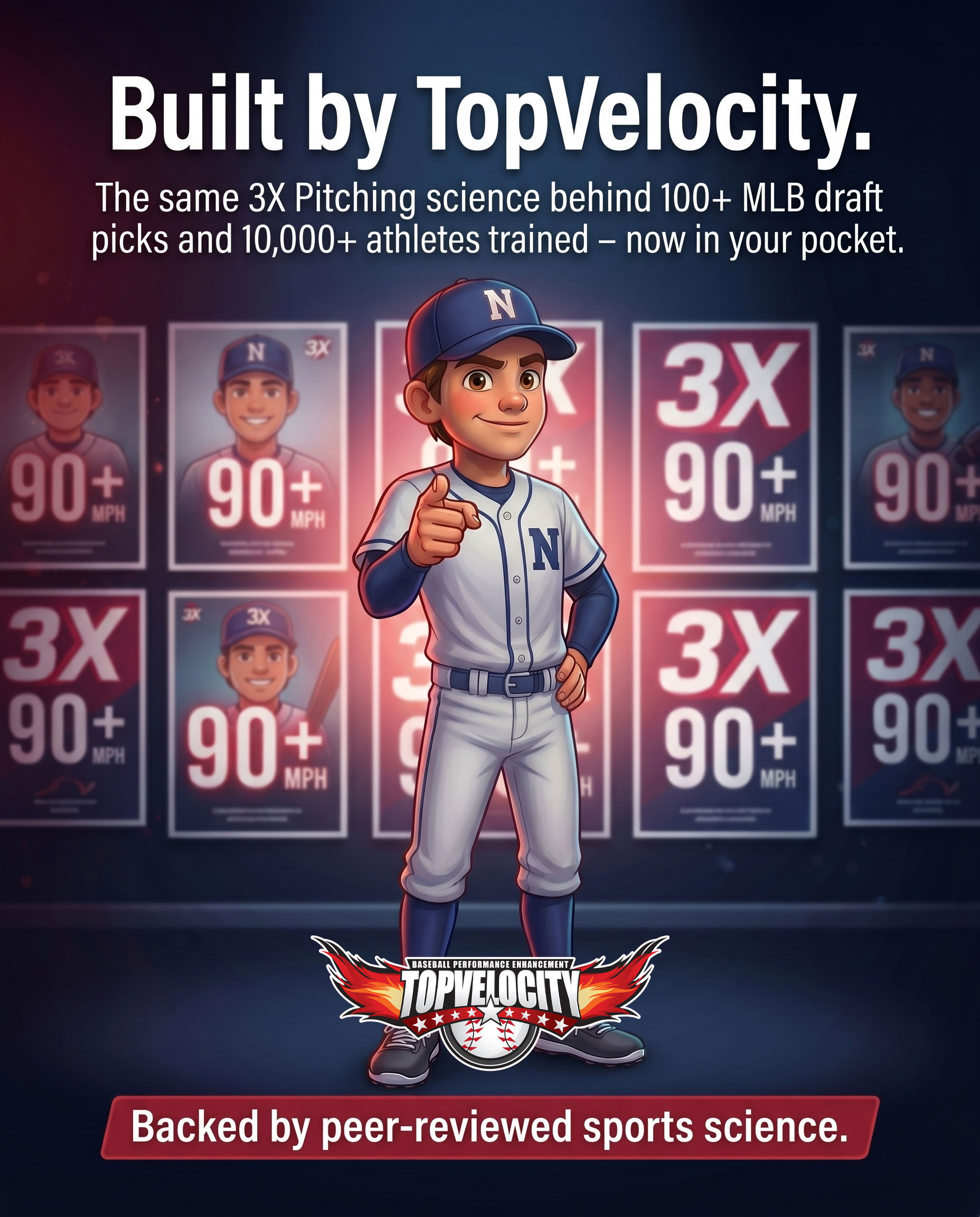 Confused cartoon pitcher shrugging with red warning icons around his hips and shoulders, showing hidden pitching mechanics flaws