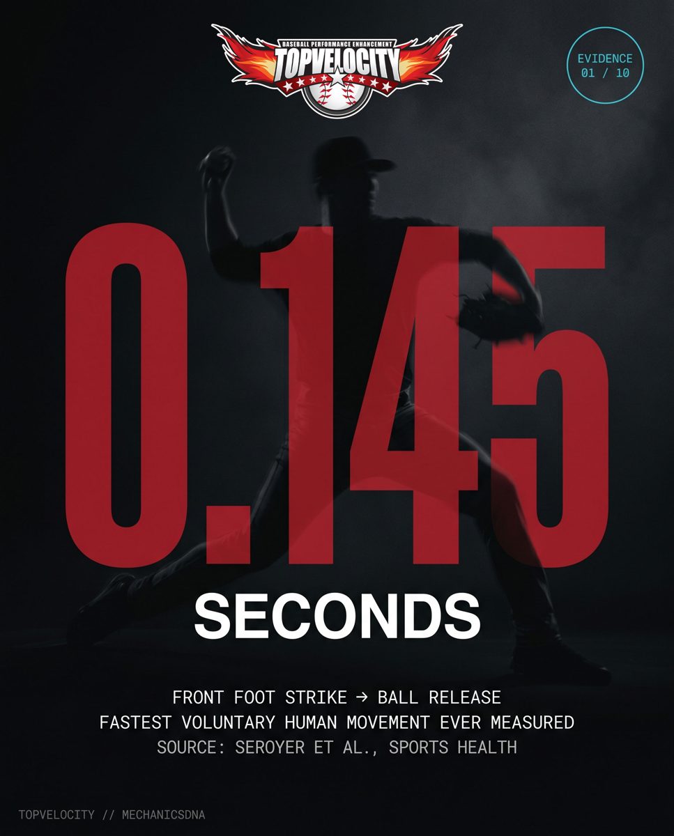 Pitching biomechanics analysis - 0.145 seconds from front foot strike to ball release - MechanicsDNA