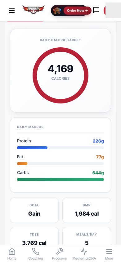 TopVelocity Fuel nutrition dashboard with calorie and macro targets