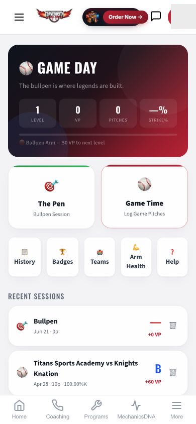 GameDay bullpen and game pitch tracking in the TopVelocity mobile app