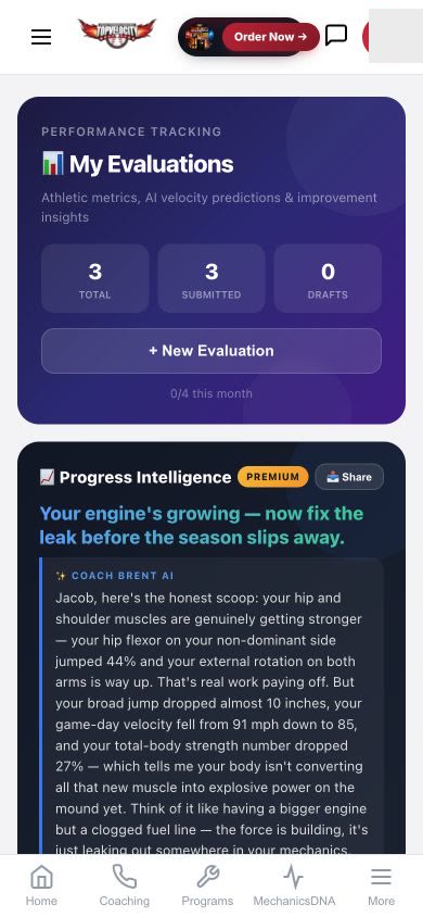 My Evaluations performance tracking in the TopVelocity mobile app