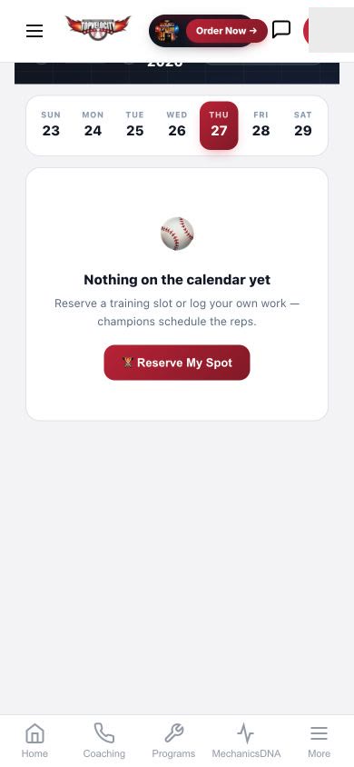 Training and event schedule in the TopVelocity mobile player app
